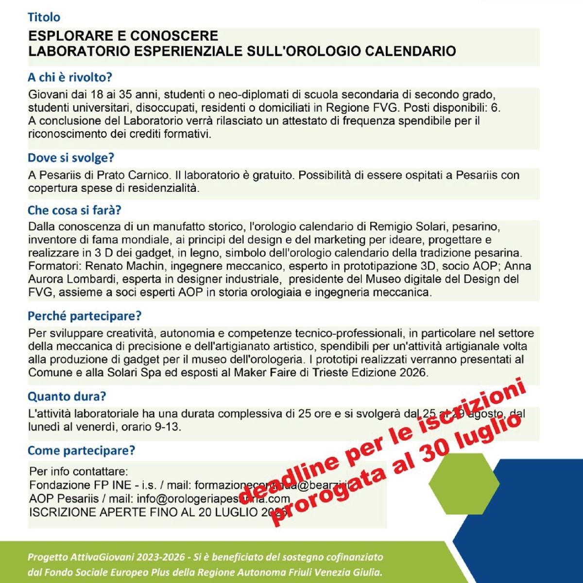 WORKSHOP degli Amici dell'Orologeria Pesarina