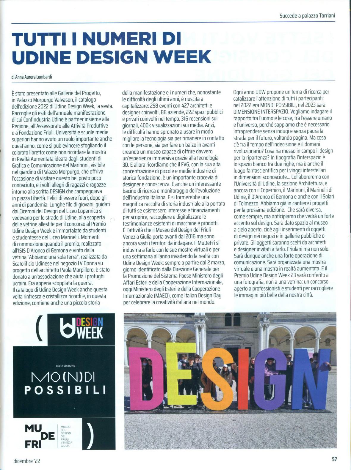 Articolo su Realtà Industriale e catalogo Udine Design Week 22